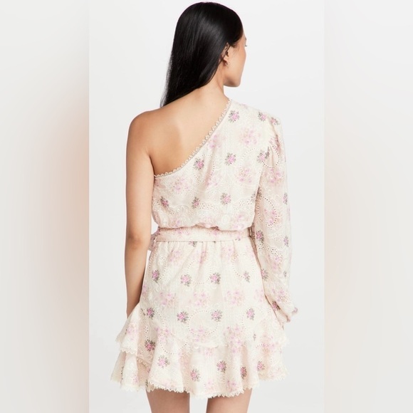 NWT Hemant & Nandita One Shoulder Ivory & Pink Embroidered Mini Dress, Large - Picture 2 of 9